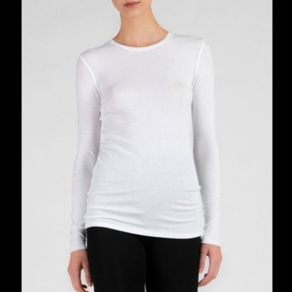 NEW ATM Cotton Long Sleeve Tee T-Shirt Crew White AW1369-OP2 Minimalist Preppy - Picture 1 of 6